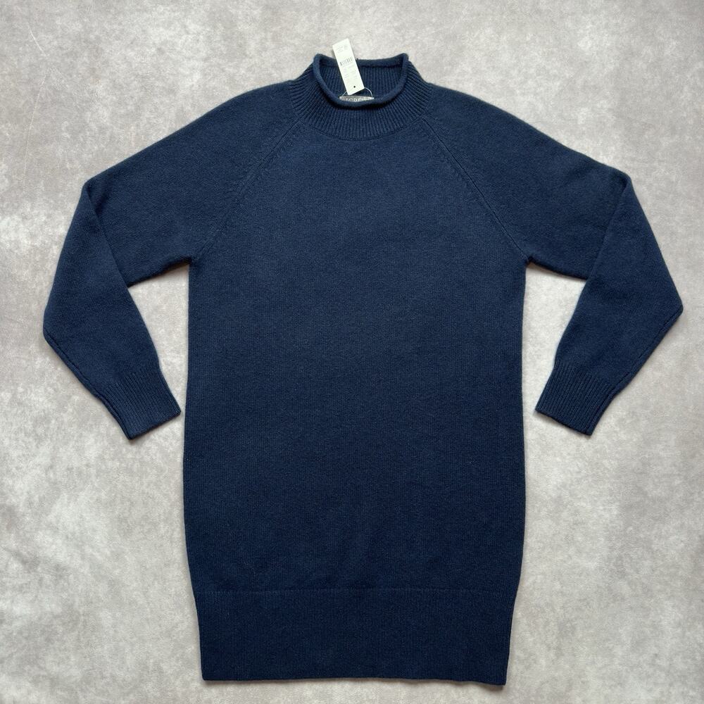 J.Crew NWT 100% Cashmere Sweater Dress XS Navy Rollneck Mock Neck Ribbed